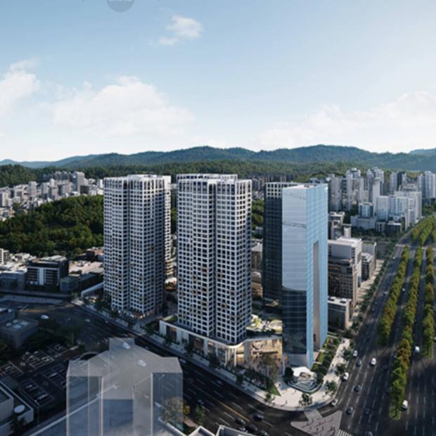 외관 디자인과 세련된 건축미를 담은 아파트 투시도
